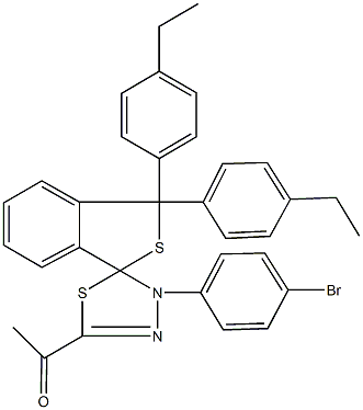 1-[4'-(4-bromophenyl)-1,1-bis(4-ethylphenyl)-1,3,4',5'-tetrahydrospiro(2-benzothiophene-3,5'-[1,3,4]-thiadiazole)-2'-yl]ethanone 구조식 이미지