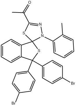 1-[1,1-bis(4-bromophenyl)-4'-(2-methylphenyl)-1,3,4',5'-tetrahydrospiro(2-benzothiophene-3,5'-[1,3,4]-thiadiazole)-2-yl]ethanone 구조식 이미지