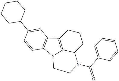 3-benzoyl-8-cyclohexyl-2,3,3a,4,5,6-hexahydro-1H-pyrazino[3,2,1-jk]carbazole 구조식 이미지