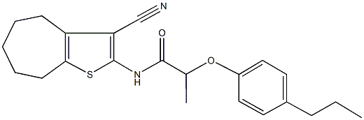 N-(3-cyano-5,6,7,8-tetrahydro-4H-cyclohepta[b]thiophen-2-yl)-2-(4-propylphenoxy)propanamide 구조식 이미지