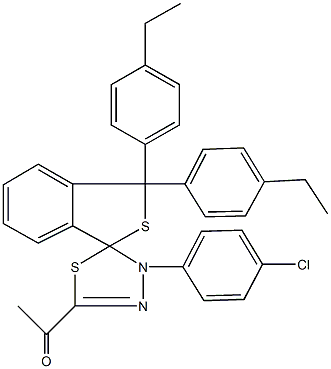 1-[4'-(4-chlorophenyl)-1,1-bis(4-ethylphenyl)-1,3,4',5'-tetrahydrospiro(2-benzothiophene-3,5'-[1,3,4]-thiadiazole)-2-yl]ethanone 구조식 이미지