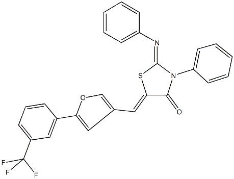 3-phenyl-2-(phenylimino)-5-({5-[3-(trifluoromethyl)phenyl]-3-furyl}methylene)-1,3-thiazolidin-4-one 구조식 이미지