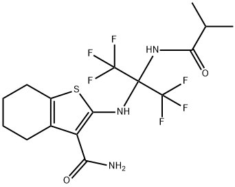 2-{[2,2,2-trifluoro-1-(isobutyrylamino)-1-(trifluoromethyl)ethyl]amino}-4,5,6,7-tetrahydro-1-benzothiophene-3-carboxamide Structure