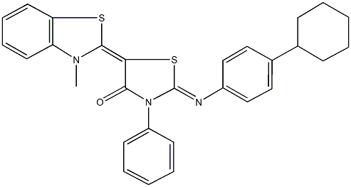 2-[(4-cyclohexylphenyl)imino]-5-(3-methyl-1,3-benzothiazol-2(3H)-ylidene)-3-phenyl-1,3-thiazolidin-4-one Structure