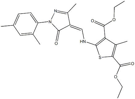 diethyl 5-({[1-(2,4-dimethylphenyl)-3-methyl-5-oxo-1,5-dihydro-4H-pyrazol-4-ylidene]methyl}amino)-3-methyl-2,4-thiophenedicarboxylate 구조식 이미지