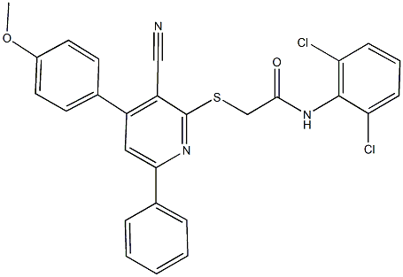 2-{[3-cyano-4-(4-methoxyphenyl)-6-phenyl-2-pyridinyl]sulfanyl}-N-(2,6-dichlorophenyl)acetamide Structure