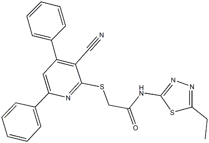 2-[(3-cyano-4,6-diphenyl-2-pyridinyl)sulfanyl]-N-(5-ethyl-1,3,4-thiadiazol-2-yl)acetamide Structure