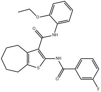 N-(2-ethoxyphenyl)-2-[(3-fluorobenzoyl)amino]-5,6,7,8-tetrahydro-4H-cyclohepta[b]thiophene-3-carboxamide 구조식 이미지