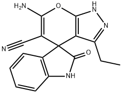 6-amino-5-cyano-3-ethyl-2'-oxo-1,1',3',4-tetrahydrospiro[pyrano[2,3-c]pyrazole-4,3'-(2'H)-indole] Structure