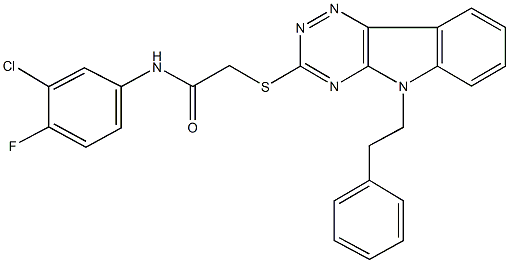 N-(3-chloro-4-fluorophenyl)-2-{[5-(2-phenylethyl)-5H-[1,2,4]triazino[5,6-b]indol-3-yl]sulfanyl}acetamide 구조식 이미지