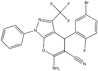 6-amino-4-(5-bromo-2-fluorophenyl)-1-phenyl-3-(trifluoromethyl)-1,4-dihydropyrano[2,3-c]pyrazole-5-carbonitrile Structure