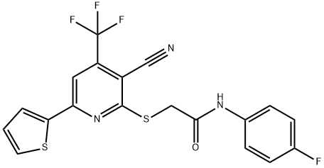 2-{[3-cyano-6-(2-thienyl)-4-(trifluoromethyl)-2-pyridinyl]sulfanyl}-N-(4-fluorophenyl)acetamide 구조식 이미지