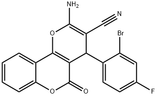 2-amino-4-(2-bromo-4-fluorophenyl)-5-oxo-4H,5H-pyrano[3,2-c]chromene-3-carbonitrile Structure