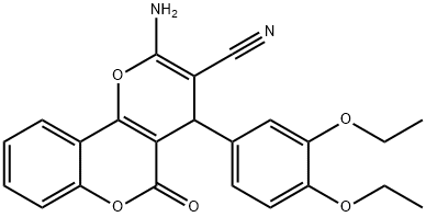 2-amino-4-(3,4-diethoxyphenyl)-5-oxo-4H,5H-pyrano[3,2-c]chromene-3-carbonitrile 구조식 이미지