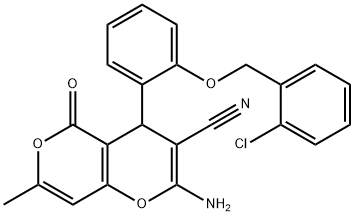 2-amino-4-{2-[(2-chlorobenzyl)oxy]phenyl}-7-methyl-5-oxo-4H,5H-pyrano[4,3-b]pyran-3-carbonitrile Structure