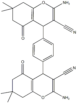 2-amino-4-[4-(2-amino-3-cyano-7,7-dimethyl-5-oxo-5,6,7,8-tetrahydro-4H-chromen-4-yl)phenyl]-7,7-dimethyl-5-oxo-5,6,7,8-tetrahydro-4H-chromene-3-carbonitrile Structure