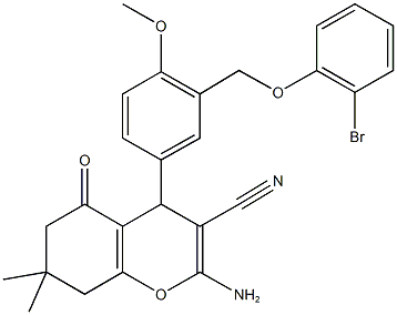 2-amino-4-{3-[(2-bromophenoxy)methyl]-4-methoxyphenyl}-7,7-dimethyl-5-oxo-5,6,7,8-tetrahydro-4H-chromene-3-carbonitrile Structure