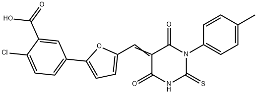 2-chloro-5-{5-[(1-(4-methylphenyl)-4,6-dioxo-2-thioxotetrahydro-5(2H)-pyrimidinylidene)methyl]-2-furyl}benzoic acid Structure