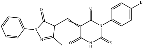 1-(4-bromophenyl)-5-[(3-methyl-5-oxo-1-phenyl-4,5-dihydro-1H-pyrazol-4-yl)methylene]-2-thioxodihydro-4,6(1H,5H)-pyrimidinedione 구조식 이미지