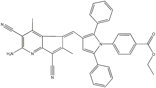 ethyl 4-{3-[(2-amino-3,7-dicyano-4,6-dimethyl-5H-cyclopenta[b]pyridin-5-ylidene)methyl]-2,5-diphenyl-1H-pyrrol-1-yl}benzoate 구조식 이미지