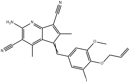 5-[4-(allyloxy)-3-iodo-5-methoxybenzylidene]-2-amino-4,6-dimethyl-5H-cyclopenta[b]pyridine-3,7-dicarbonitrile 구조식 이미지