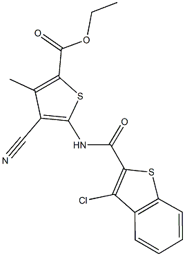 ethyl 5-{[(3-chloro-1-benzothien-2-yl)carbonyl]amino}-4-cyano-3-methyl-2-thiophenecarboxylate 구조식 이미지