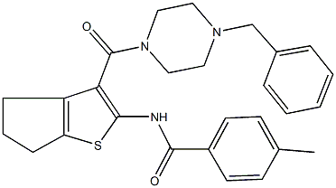 N-{3-[(4-benzyl-1-piperazinyl)carbonyl]-5,6-dihydro-4H-cyclopenta[b]thien-2-yl}-4-methylbenzamide Structure