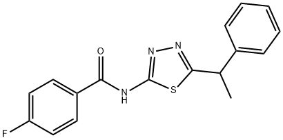 4-fluoro-N-[5-(1-phenylethyl)-1,3,4-thiadiazol-2-yl]benzamide 구조식 이미지