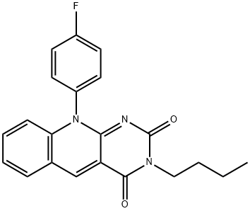 3-butyl-10-(4-fluorophenyl)pyrimido[4,5-b]quinoline-2,4(3H,10H)-dione Structure