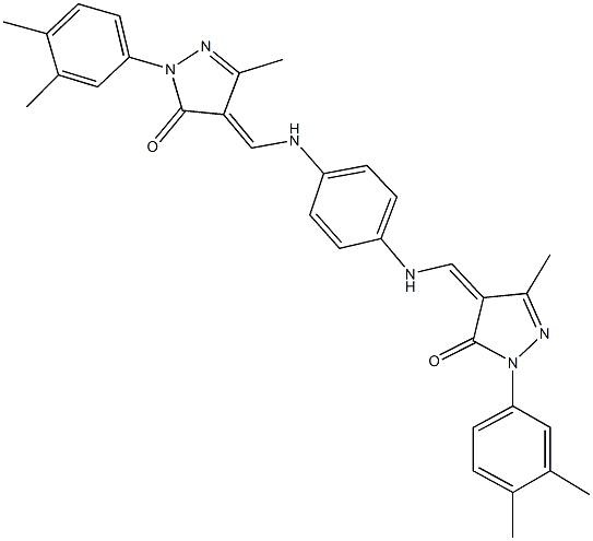 2-(3,4-dimethylphenyl)-4-{[4-({[1-(3,4-dimethylphenyl)-3-methyl-5-oxo-1,5-dihydro-4H-pyrazol-4-ylidene]methyl}amino)anilino]methylene}-5-methyl-2,4-dihydro-3H-pyrazol-3-one 구조식 이미지