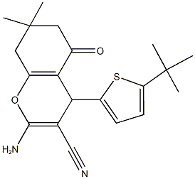 2-amino-4-(5-tert-butyl-2-thienyl)-7,7-dimethyl-5-oxo-5,6,7,8-tetrahydro-4H-chromene-3-carbonitrile 구조식 이미지