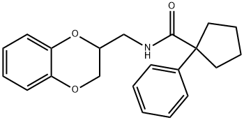 N-(2,3-dihydro-1,4-benzodioxin-2-ylmethyl)-1-phenylcyclopentanecarboxamide 구조식 이미지