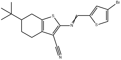 2-{[(4-bromo-2-thienyl)methylene]amino}-6-tert-butyl-4,5,6,7-tetrahydro-1-benzothiophene-3-carbonitrile 구조식 이미지