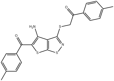2-{[4-amino-5-(4-methylbenzoyl)thieno[3,2-d]isothiazol-3-yl]sulfanyl}-1-(4-methylphenyl)ethanone 구조식 이미지