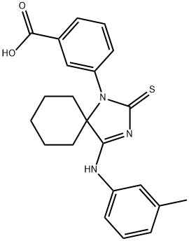 3-{4-[(3-methylphenyl)imino]-2-thioxo-1,3-diazaspiro[4.5]dec-1-yl}benzoic acid Structure