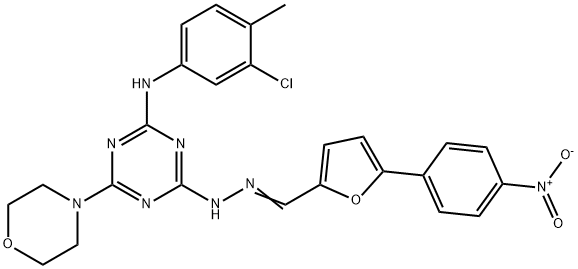 5-{4-nitrophenyl}furan-2-carbaldehyde {4-[(3-chloro-4-methylphenyl)amino]-6-morpholin-4-yl-1,3,5-triazin-2-yl}hydrazone 구조식 이미지