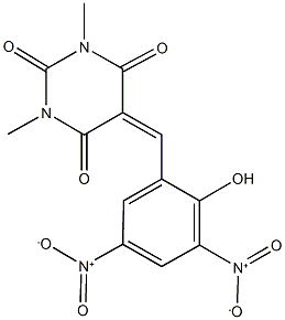 5-{2-hydroxy-3,5-bisnitrobenzylidene}-1,3-dimethyl-2,4,6(1H,3H,5H)-pyrimidinetrione 구조식 이미지