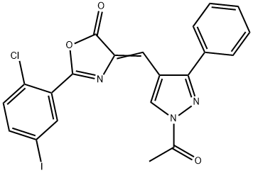 4-[(1-acetyl-3-phenyl-1H-pyrazol-4-yl)methylene]-2-(2-chloro-5-iodophenyl)-1,3-oxazol-5(4H)-one Structure