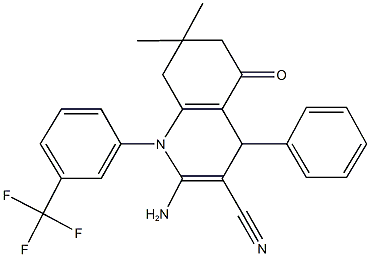 2-amino-7,7-dimethyl-5-oxo-4-phenyl-1-[3-(trifluoromethyl)phenyl]-1,4,5,6,7,8-hexahydro-3-quinolinecarbonitrile 구조식 이미지