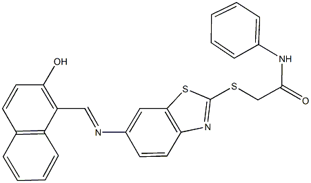 2-[(6-{[(2-hydroxy-1-naphthyl)methylene]amino}-1,3-benzothiazol-2-yl)sulfanyl]-N-phenylacetamide Structure