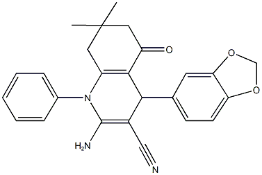 2-amino-4-(1,3-benzodioxol-5-yl)-7,7-dimethyl-5-oxo-1-phenyl-1,4,5,6,7,8-hexahydro-3-quinolinecarbonitrile 구조식 이미지