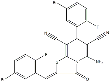 5-amino-2-(5-bromo-2-fluorobenzylidene)-7-(5-bromo-2-fluorophenyl)-3-oxo-2,3-dihydro-7H-[1,3]thiazolo[3,2-a]pyridine-6,8-dicarbonitrile Structure