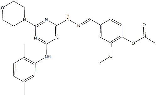 4-{2-[4-(2,5-dimethylanilino)-6-(4-morpholinyl)-1,3,5-triazin-2-yl]carbohydrazonoyl}-2-methoxyphenyl acetate 구조식 이미지