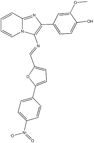 4-(3-{[(5-{4-nitrophenyl}-2-furyl)methylene]amino}imidazo[1,2-a]pyridin-2-yl)-2-methoxyphenol Structure