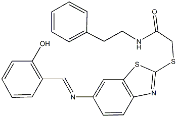 2-({6-[(2-hydroxybenzylidene)amino]-1,3-benzothiazol-2-yl}sulfanyl)-N-(2-phenylethyl)acetamide Structure