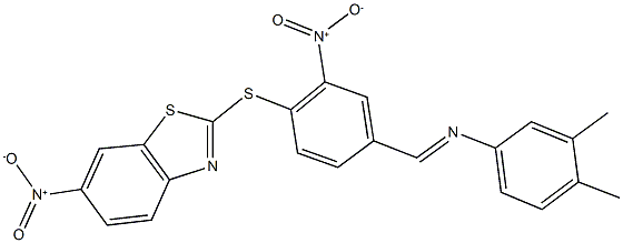 2-({4-{[(3,4-dimethylphenyl)imino]methyl}-2-nitrophenyl}sulfanyl)-6-nitro-1,3-benzothiazole Structure