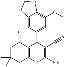 2-amino-4-(7-methoxy-1,3-benzodioxol-5-yl)-7,7-dimethyl-5-oxo-5,6,7,8-tetrahydro-4H-chromene-3-carbonitrile 구조식 이미지