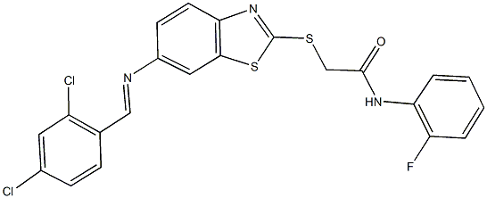 2-({6-[(2,4-dichlorobenzylidene)amino]-1,3-benzothiazol-2-yl}sulfanyl)-N-(2-fluorophenyl)acetamide Structure
