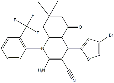 2-amino-4-(4-bromo-2-thienyl)-7,7-dimethyl-5-oxo-1-[2-(trifluoromethyl)phenyl]-1,4,5,6,7,8-hexahydro-3-quinolinecarbonitrile 구조식 이미지