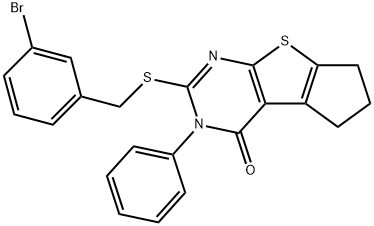 2-[(3-bromobenzyl)sulfanyl]-3-phenyl-3,5,6,7-tetrahydro-4H-cyclopenta[4,5]thieno[2,3-d]pyrimidin-4-one 구조식 이미지
